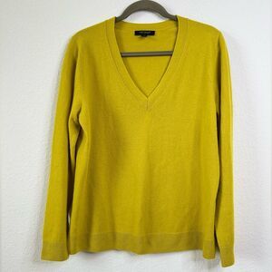 Ann Taylor Women’s XL 100% Cashmere Sweater Pullover Lime Green V-Neck Soft Cozy